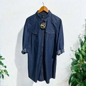 Millenium Shirt Dress Women’s Large Dark Chambray 3/4 Sleeve Roll Tab NWT